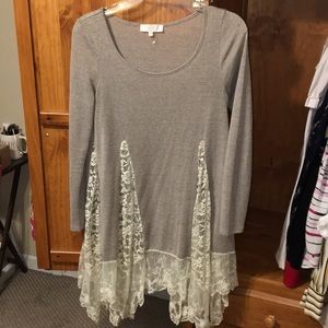 Grey and White Lace Blouse